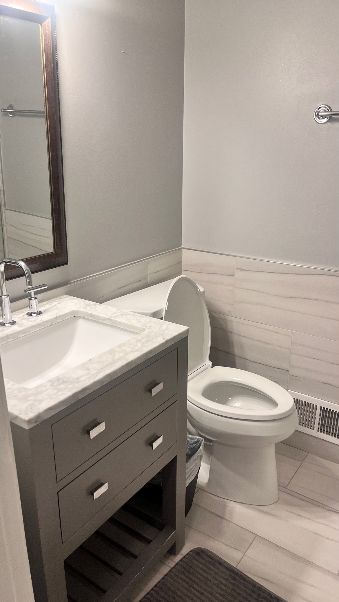 Full bathroom vanity and floor clean